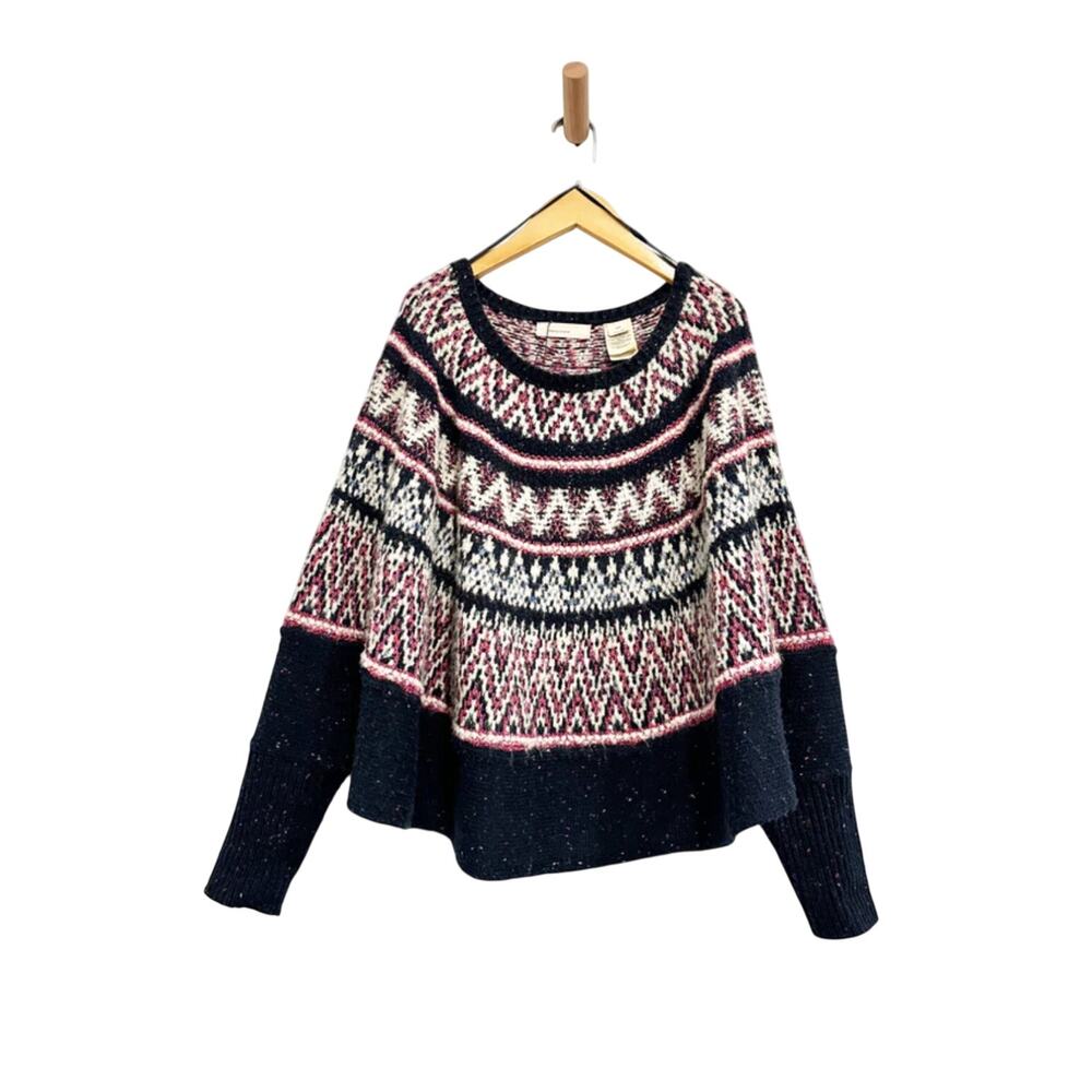 Anthropologie Sleeping on Snow Midland Fair Isle Poncho Sweater Navy Blue SZ XS